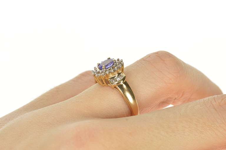 10K Yellow Gold Oval Tanzanite Diamond Halo Engagement Ring