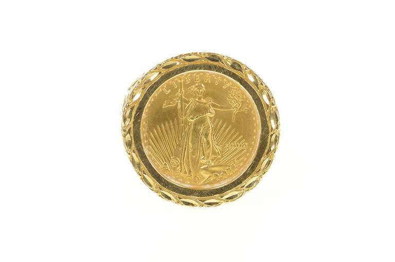 14K Yellow Gold 1996 1/10th Oz Half Eagle Filigree Statement Ring