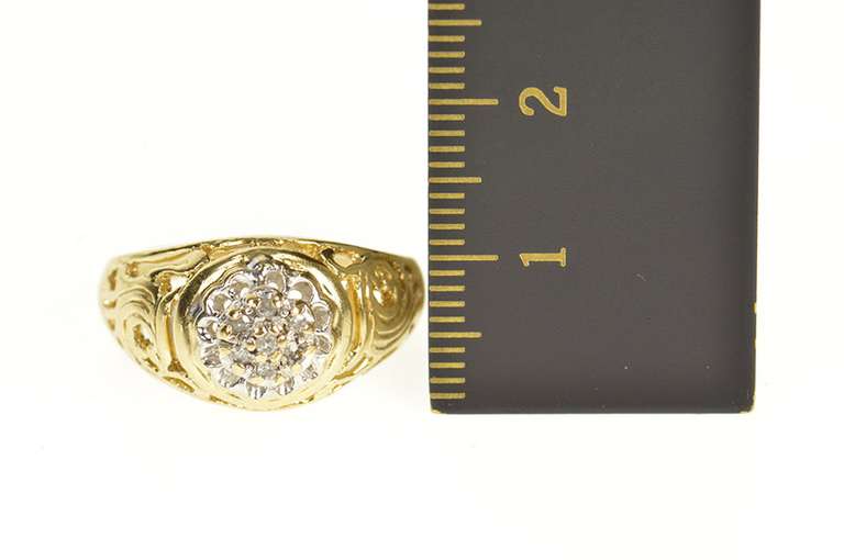 10K Yellow Gold Round Diamond Scroll Filigree Statement Ring