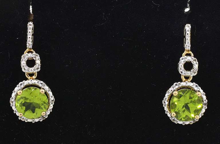 Splendid Peridot & White Topaz Dangle Earrings in Vermeil