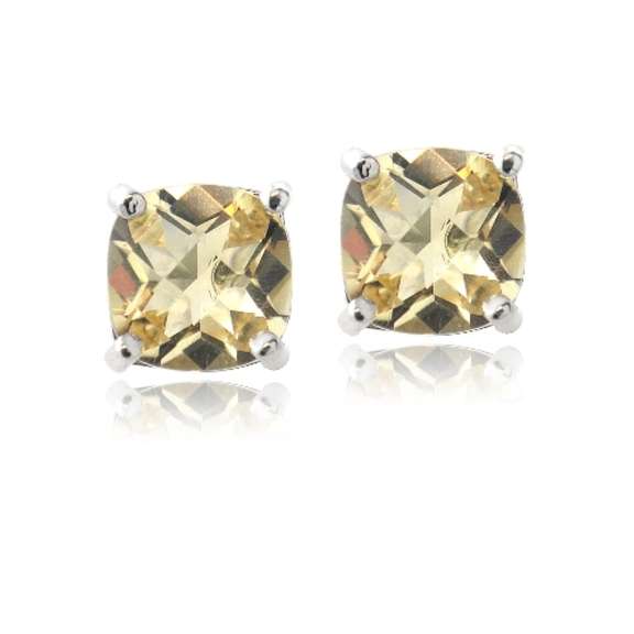 Sterling Silver 1.6ct Citrine Cushion-Cut Stud Earrings, 6mm