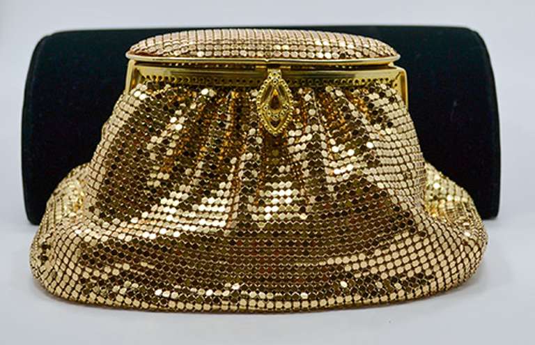 Elegant Whiting & Davis Int'l Gold Tone Metal Mesh Purse, Bell Shape