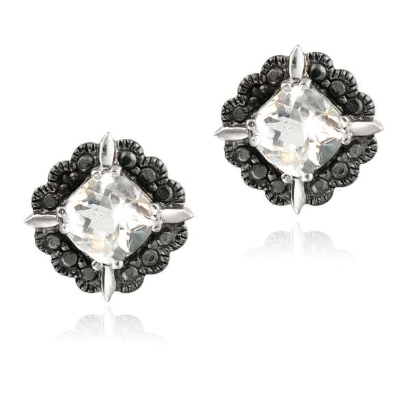White Topaz & Black Diamond Accent Stud Earrings