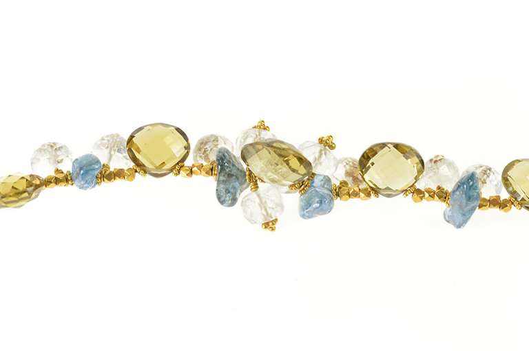 18K Yellow Gold Citrine Blue Topaz Quartz Fringe Statement Bracelet