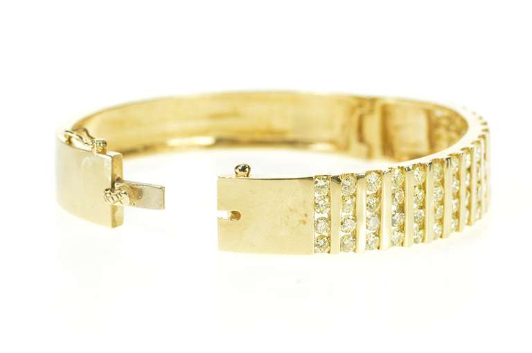 14K Yellow Gold 5.44 Ctw Diamond Bar Channel Wide Bangle Bracelet
