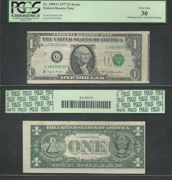 $1 1977 FRN Cutting Error PCGS Very Fine 30