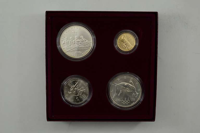 1996 Atlanta Olympic Games 4 Coin Set - GOLD & SILVER $1.00 $5 PR Unc