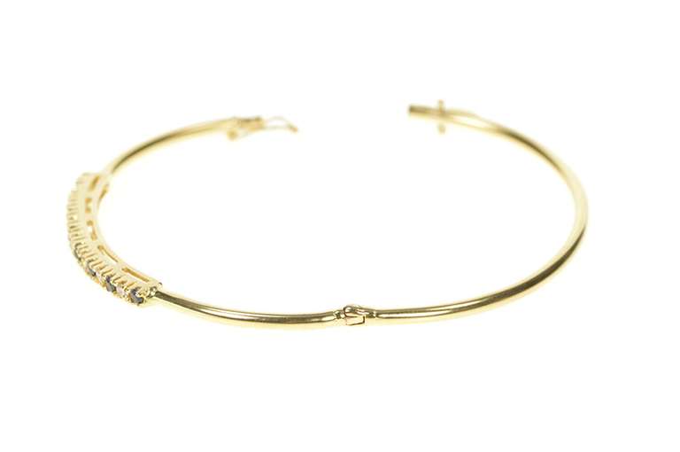 14K Yellow Gold Sapphire Diamond Inset Oval Statement Bangle Bracelet