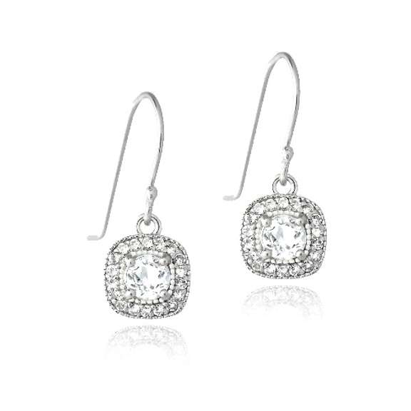Sterling Silver 2.25ct White Topaz Square Dangle Earrings