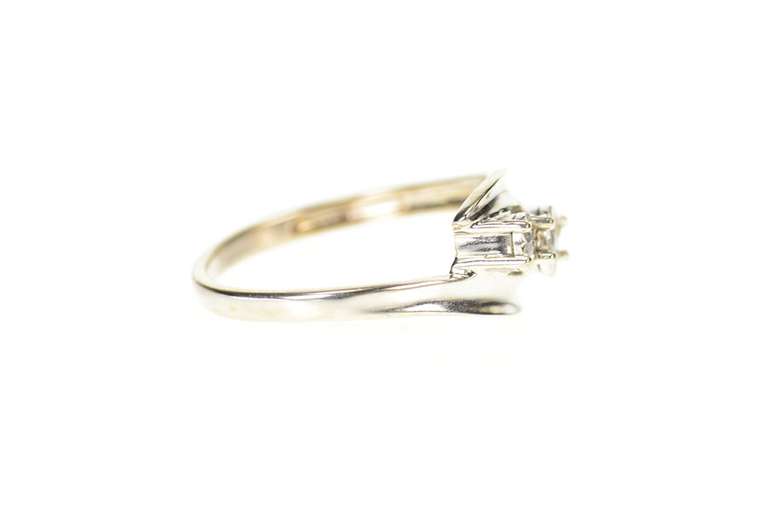 10K White Gold Retro Three Stone Diamond Bypass Promise Ring