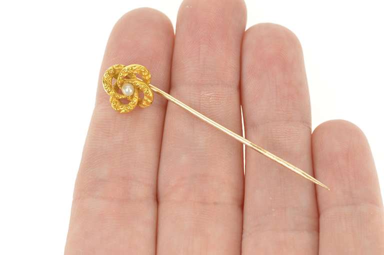 14K Yellow Gold Victorian Ornate Scrollwork Knot Diamond Stick Pin