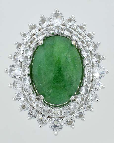 Fabulous Emerald & White Sapphire Ring in Sterling Silver