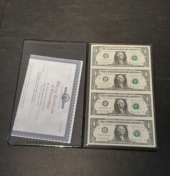 2003 A Uncut Sheet Of 4 $1 Fed Reserve Notes