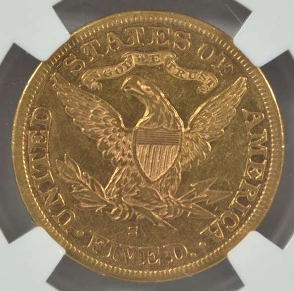 Scarce Near Mint 1896-S $5 Liberty Gold Piece. NGC AU55
