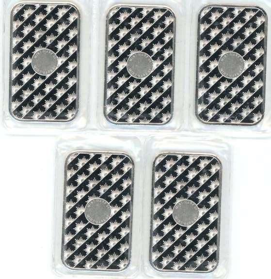 5 Sealed Sunshine Mint 1 Troy Oz. pure .999 Silver Bars