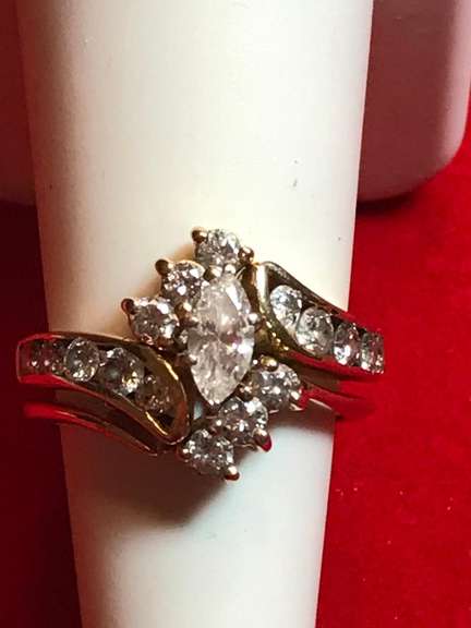 LADIES 14K YELLOW GOLD DIAMOND WEDDING SET 1.50 CARAT