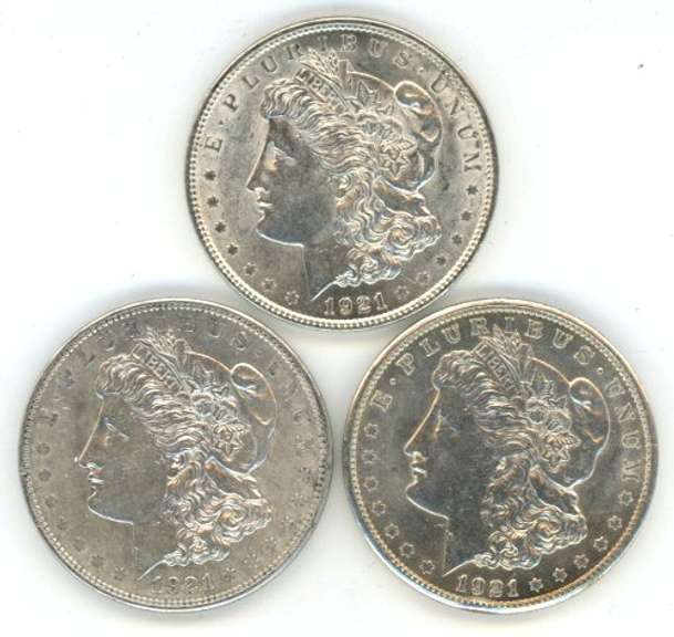 Real nice 1921 P-D-S Morgan Silver Dollars