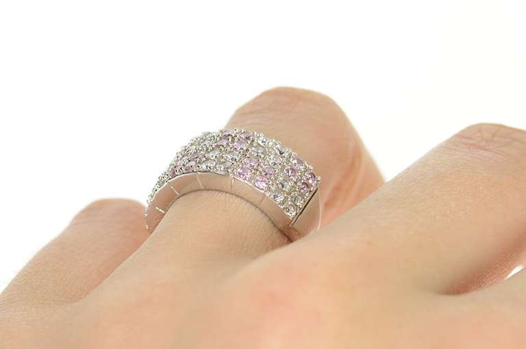 10K White Gold Pave Pink & White Cubic Zirconia Band Ring