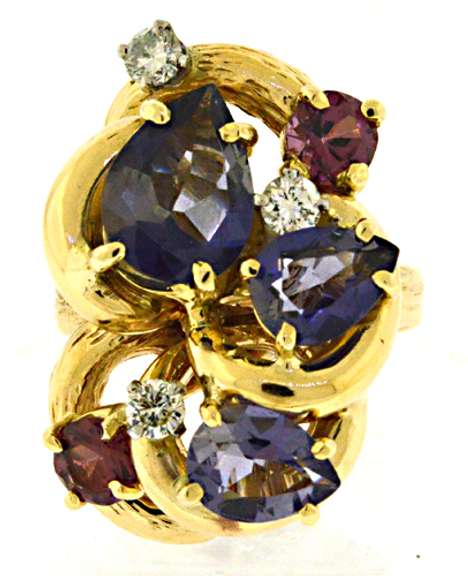 Pretty Tanzanite, Pink Tourmaline and Diamond Ring