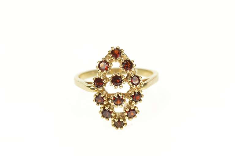 10K Yellow Gold Round Garnet Marquise Cluster Retro Cocktail Ring