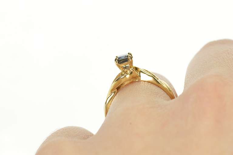 14K Yellow Gold Emerald Cut Sapphire Diamond Engagement Ring