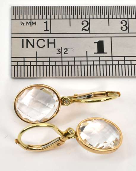 Tasteful White Quartz Earrings in 14K Yellow Gold