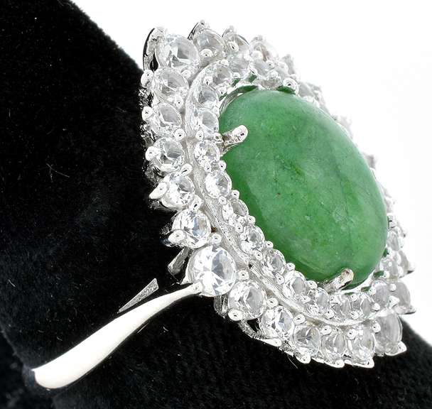 Shimmering Emerald & White Sapphire Ring in Sterling Silver
