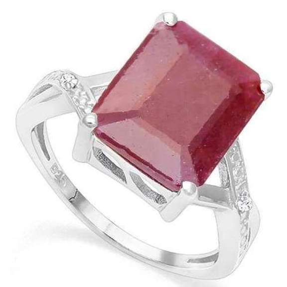 925 STERLING SILVER OCT 10*12 MM RUBY & DIAMOND WOMEN RING