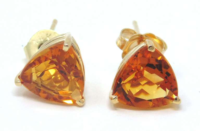 Great Yellow Gold Citrine Trillion Stud Earrings