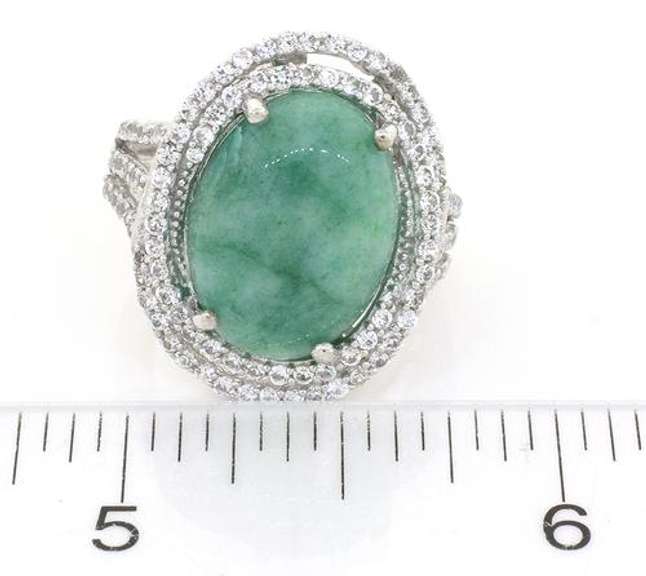 Sparkling Massive 10.82CT Cabochon-Cut Natural Emerald & White Sapphire Ring
