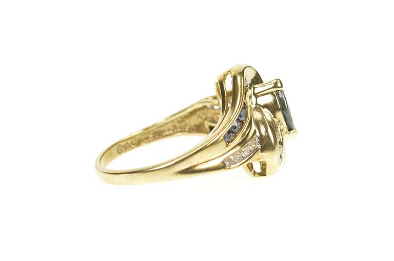 14K Yellow Gold Sapphire Diamond Bypass Engagement Ring