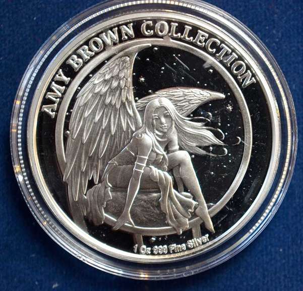 1 OZ .999 PURE SILVER PROOF COLORIZED AMY BROWN COA ROUND LADY OF THE FOREST