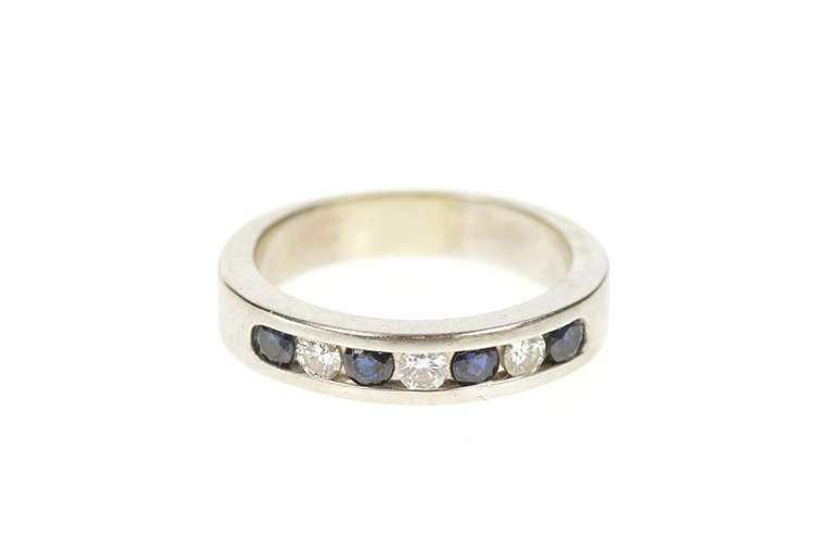 14K White Gold 0.50 Ctw Sapphire Diamond Wedding Band Ring