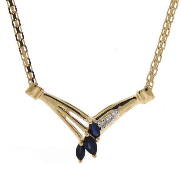 Stunning Yellow Gold Blue Sapphire and Diamond Necklace