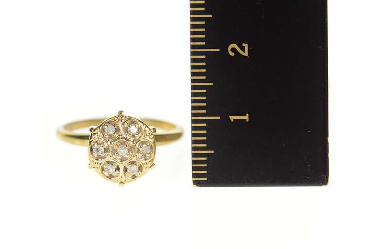 10K Yellow Gold Round Cluster Retro Raised Statement Ring