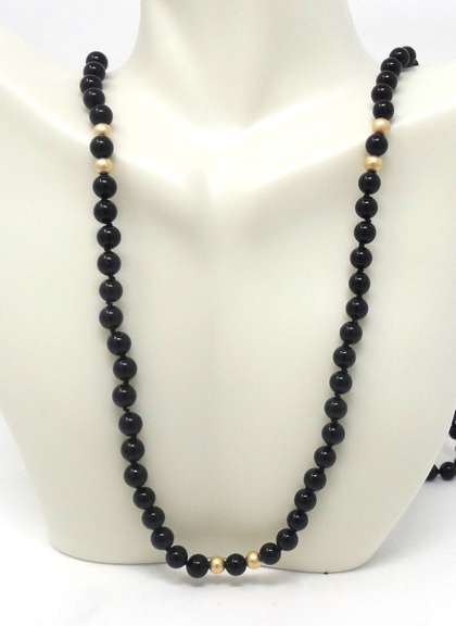Black Bead & Gold Bead Necklace