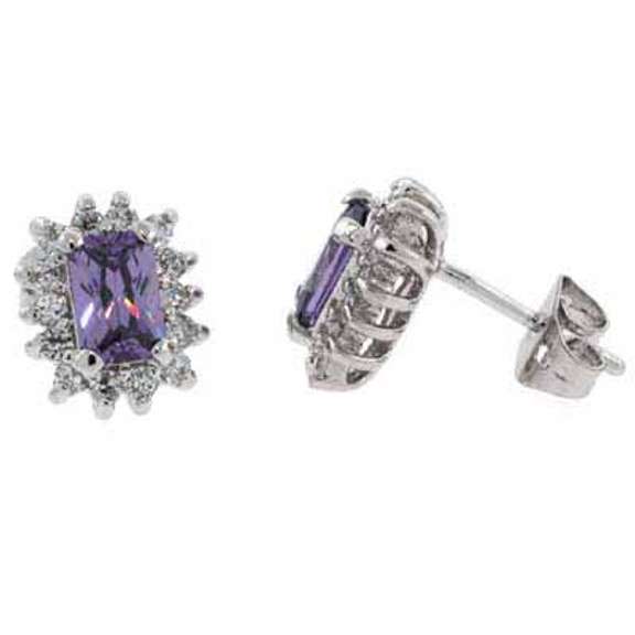 Sterling Silver Amethyst & White CZ Stud Earrings