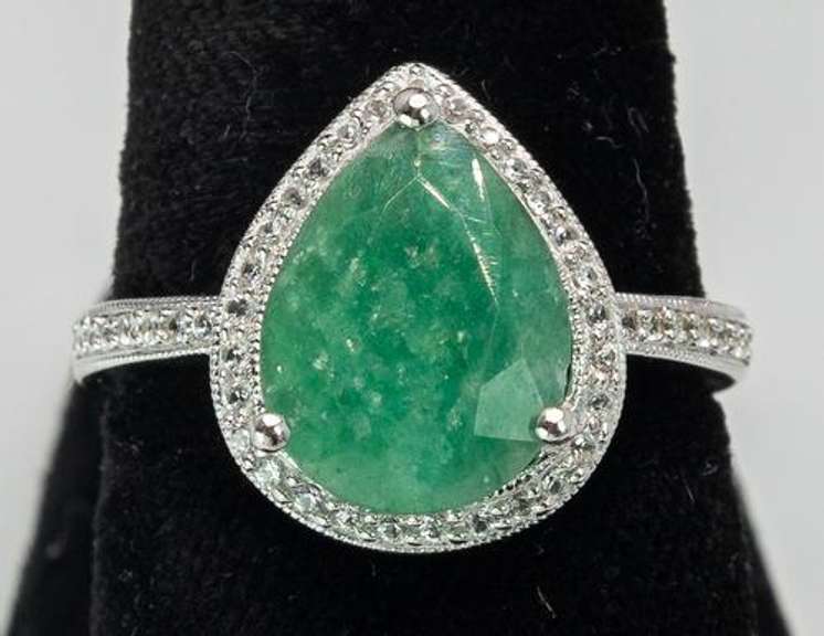 Beautiful Pear-Cut Emerald & Sapphire Ring, Sterling