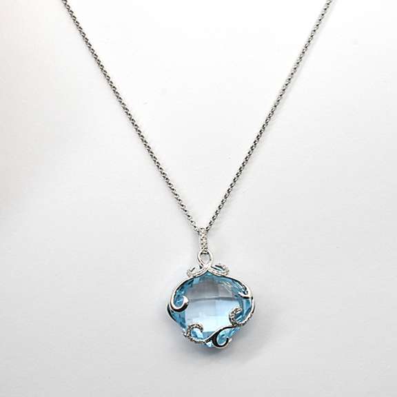 Wistful Blue Topaz & Diamond 14K WG Pendant