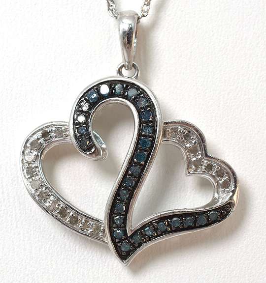 Sterling Silver White & Black Diamond Necklace
