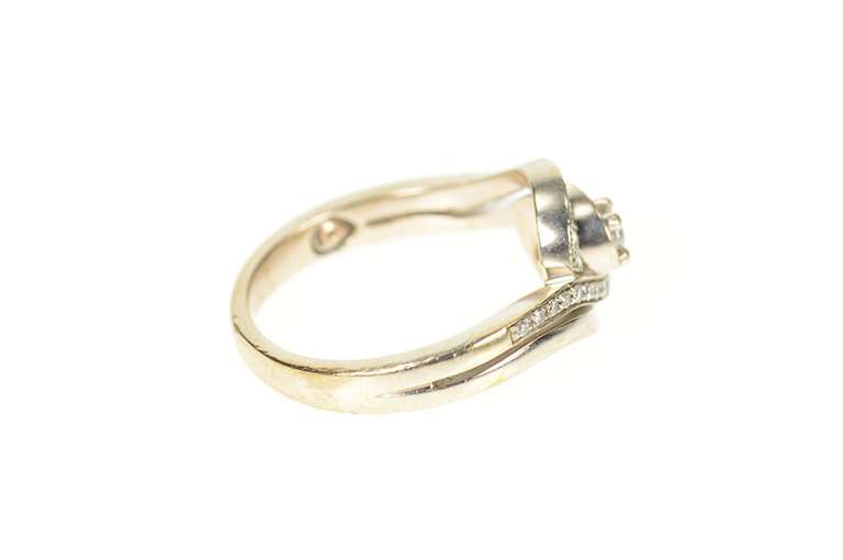 10K White Gold Round Diamond Wavy Bypass Engagement Ring