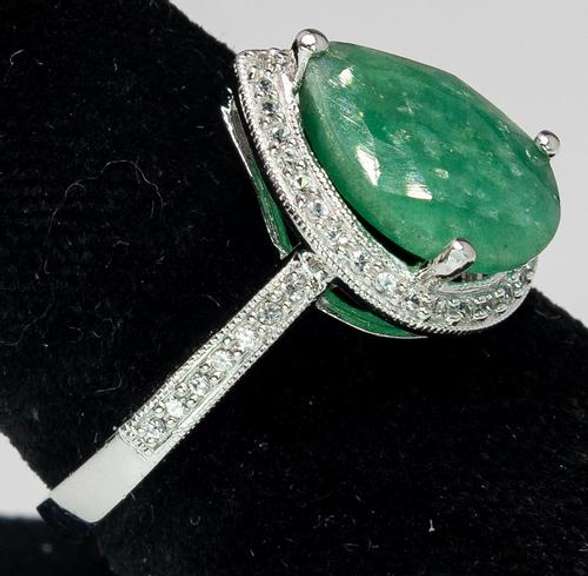 Beautiful Pear-Cut Emerald & Sapphire Ring, Sterling