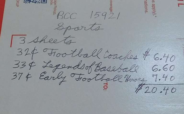 Stamps:  Sports  $20.40 face