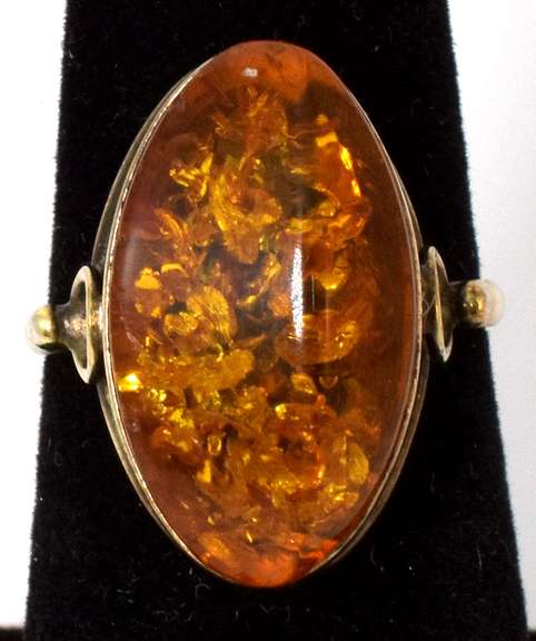 Sterling Silver Vermeil Amber Ring