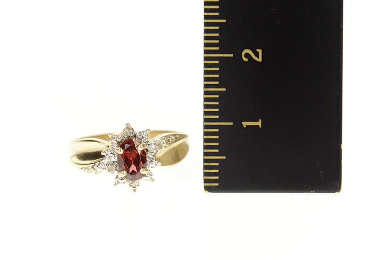 10K Yellow Gold Oval Garnet Diamond Accent Classic Bypass Ring