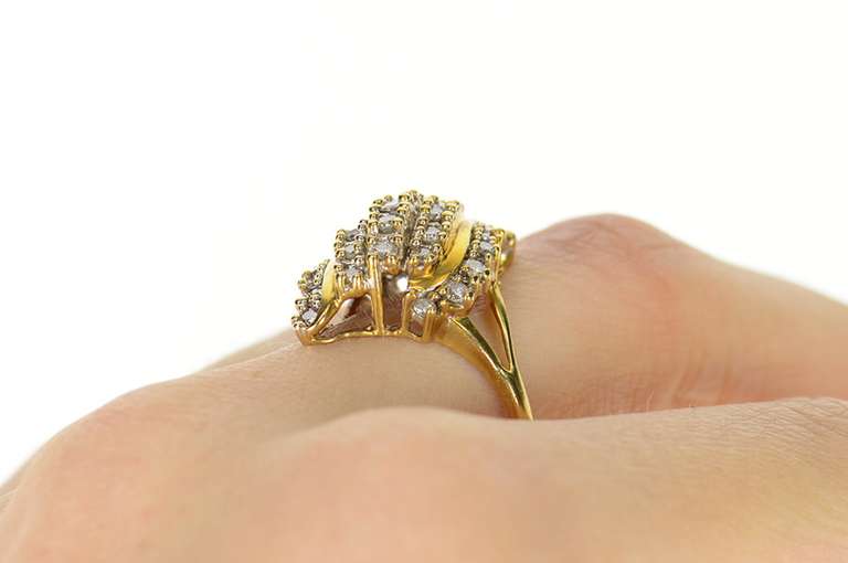 10K Yellow Gold 0.87 Ctw Wavy Diamond Encrusted Statement Ring