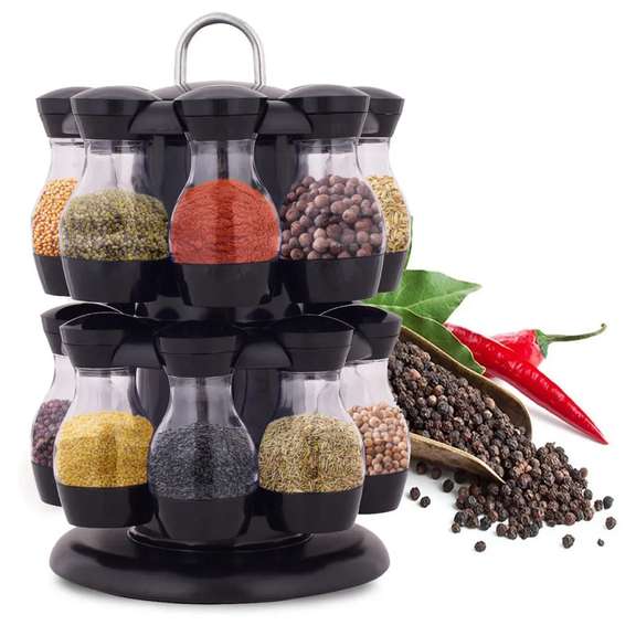 16 Jar Rotating Spice Rack Carousel Kitchen