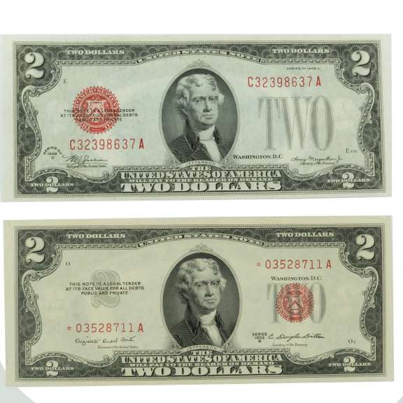 Two Star $ 2 US Notes 1928 D & 1953B Gem Uncirculated