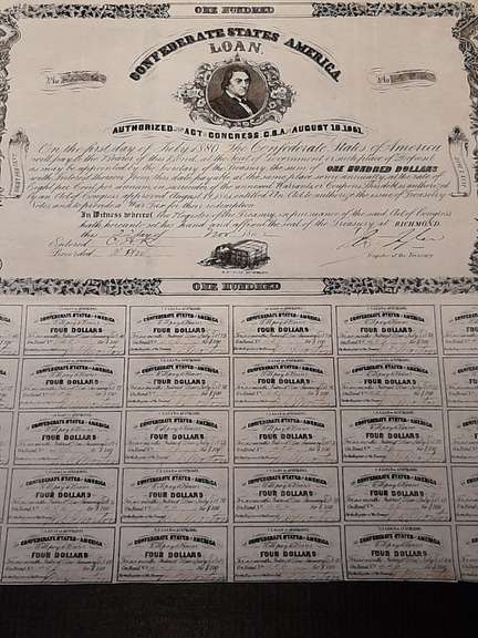 Nov 22 1862 $100 Confederate States Bond