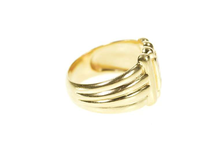 14K Yellow Gold Baguette Ruby Scalloped Geometric Statement Ring